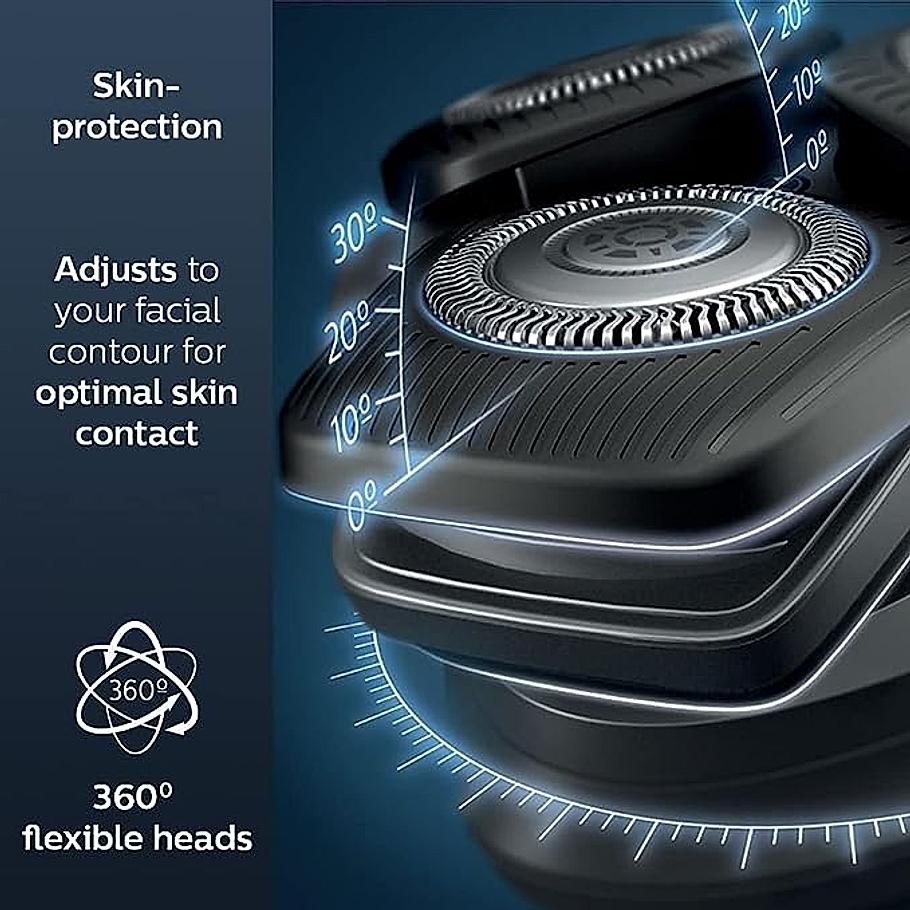 Philips Electric Shaver- SenseIQ Technology Power Adapt Sensor | 360D Flexing heads Integrated pop up trimmer I 90K cutting action per minute |Wet & Dry Shave | S5582/20