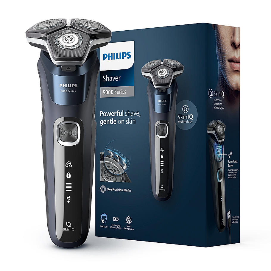 Philips Electric Shaver- | Wet & Dry | Steel Precision Blades | SkinIQ Technology | Power Adapt Sensor | 360 D Flexing heads | Integrated Pop up Trimmer | Delivers a Powerful Shave, Cuts More Hair Per Stroke* | S5885/28