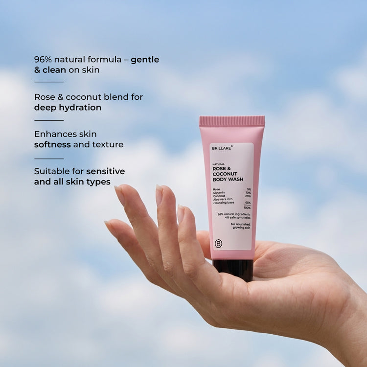 Brillare Mini Rose & Coconut Body Wash, 20ml - Image 3 - Buy from Indicrest