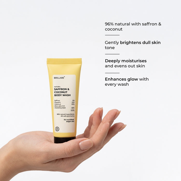 Brillare Mini Saffron & Coconut Body Wash, 20ml - Image 3 - Buy from Indicrest
