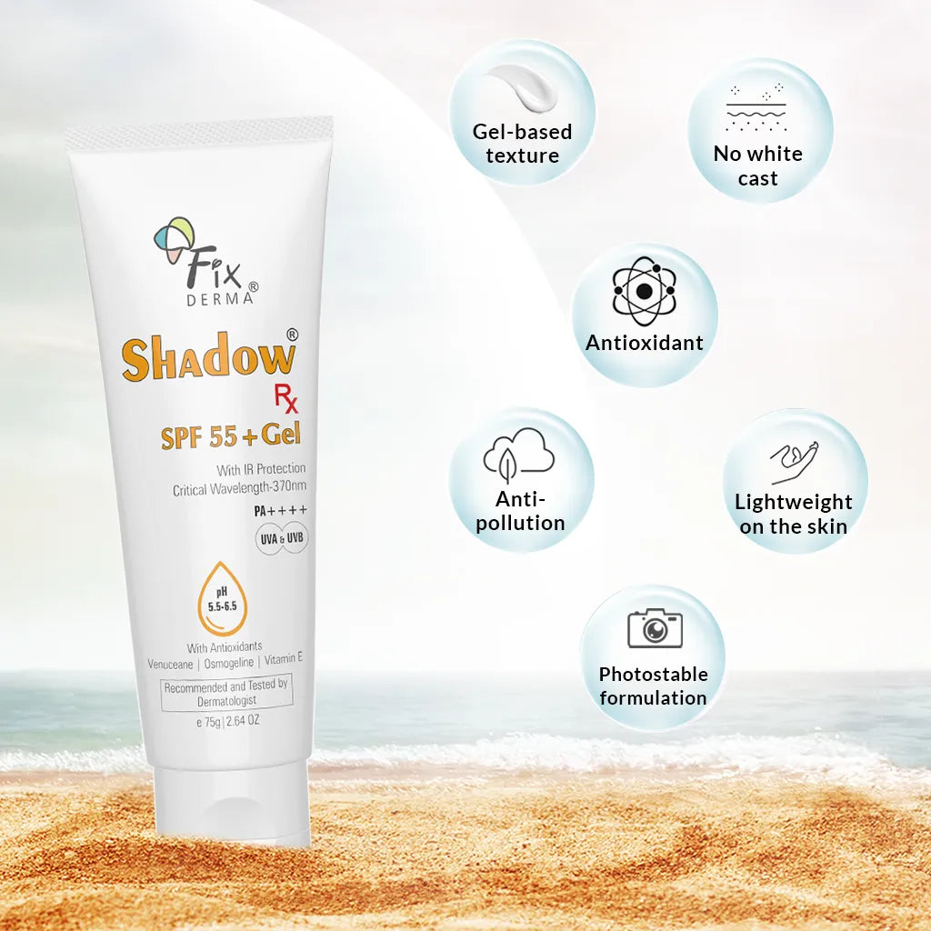Fixderma Shadow Rx SPF 55+ Gel | Lightweight SPF 55+ protection for oily & acne-prone skin, 75g - Image 4 - Buy from Indicrest