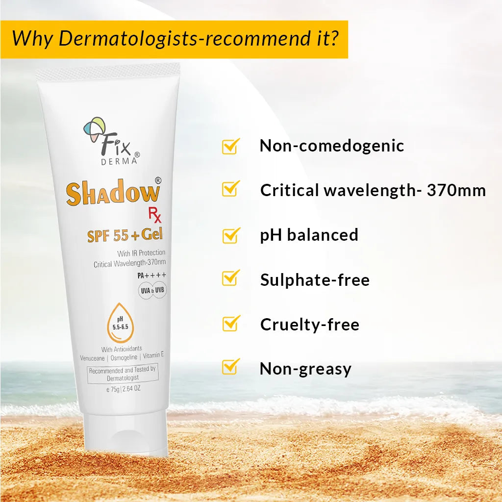 Fixderma Shadow Rx SPF 55+ Gel | Lightweight SPF 55+ protection for oily & acne-prone skin, 75g - Image 5 - Buy from Indicrest
