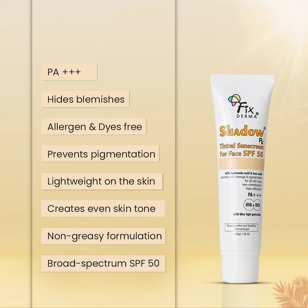 Fixderma Shadow Rx Tinted Sunscreen For Face SPF 50 | Dermatologist-Recommended sunscreen with a sheer tint, 30g - Image 2 - Buy from Indicrest