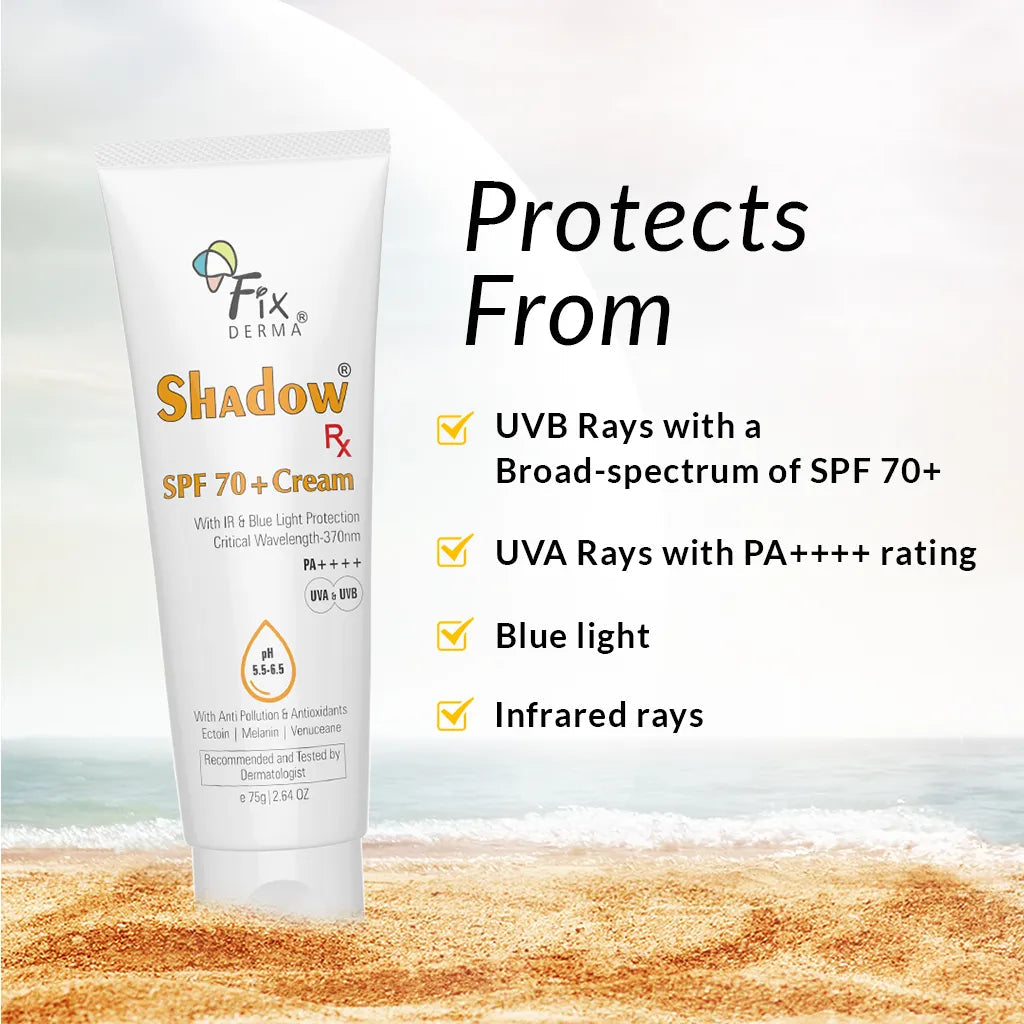 Fixderma Shadow Rx SPF 70+ Cream | Protects from Harmful UV, IR radiations and Blue Light, 75g - Image 2 - Buy from Indicrest