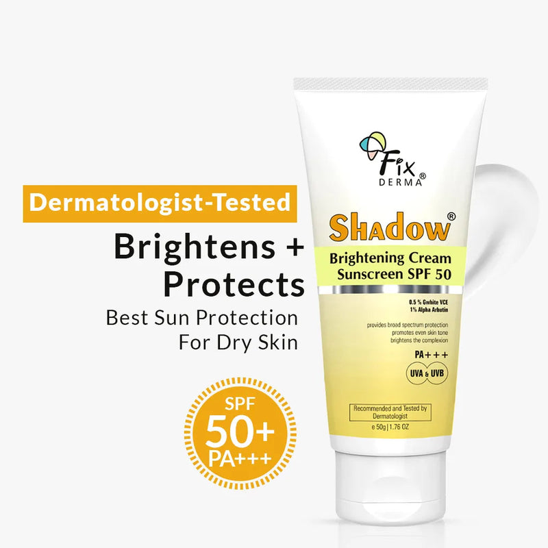 Fixderma Shadow Brightening Sunscreen Cream SPF 50+ | Best Sunscreen for Dry Skin that Brightens & Protects, 50g - Buy from Indicrest