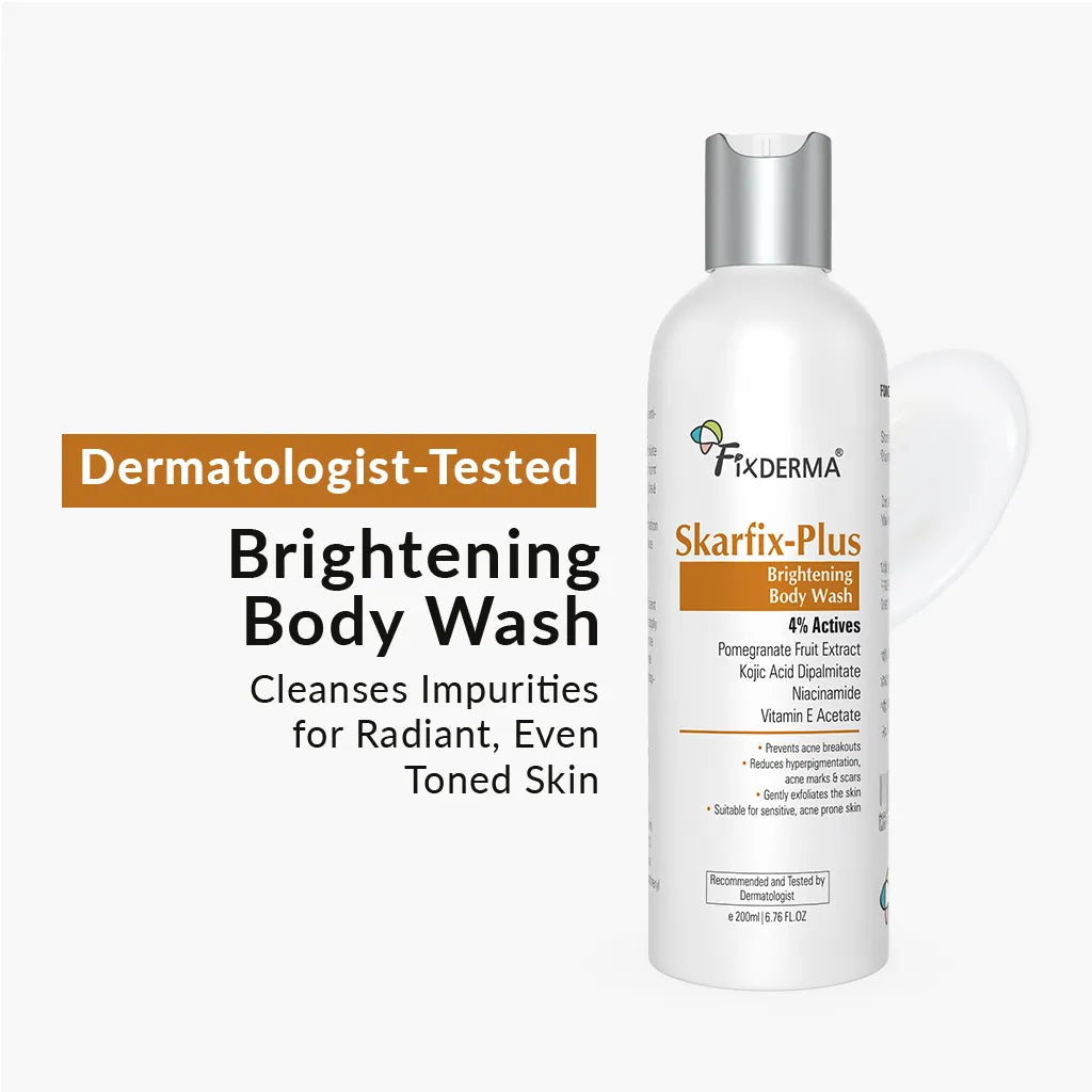 Fixderma Skarfix-Plus Brightening Body Wash | 4% actives to cleanse, brighten, and fade dark spots, 200ml - Buy from Indicrest