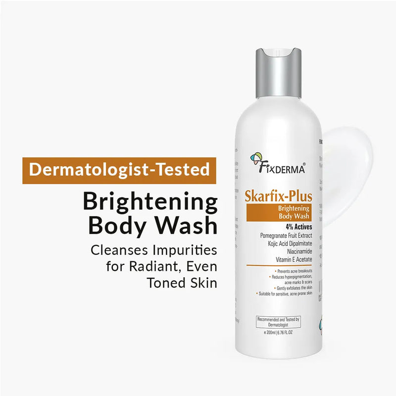 Fixderma Skarfix-Plus Brightening Body Wash | 4% actives to cleanse, brighten, and fade dark spots, 200ml - Buy from Indicrest
