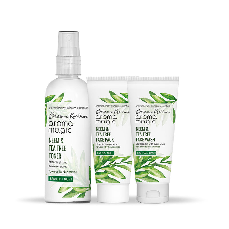 Aroma Magic Anti Pimple Face Wash, Face Pack & Toner Combo, Neem & Tea Tree Face Wash 100ml + Neem & Tea Tree Face Pack - 100ml + Neem & Tea Tree Toner 100ml - Buy from Indicrest