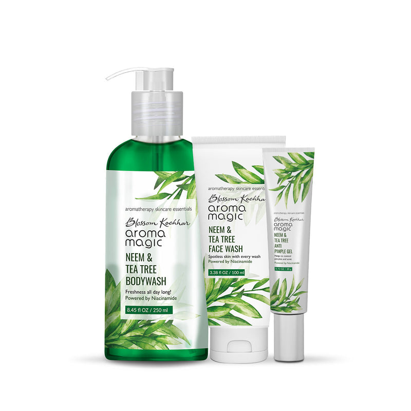 Aroma Magic Anti Pimple Body Wash, Face Wash & Gel Combo, Neem & Tea Tree Body Wash 250ml + Neem & Tea Tree Face wash 100ml + Neem & Tea Tree Anti Pimple Gel 20g - Buy from Indicrest