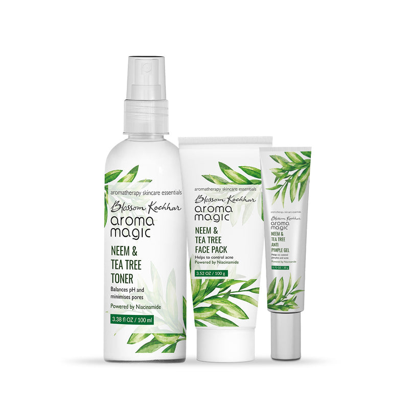 Aroma Magic Anti Pimple Face Pack, Toner & Gel Combo, Neem & Tea Tree face pack 100g + Face Toner 100ml + Neem & Tea Tree Anti Pimple Gel 20g - Buy from Indicrest