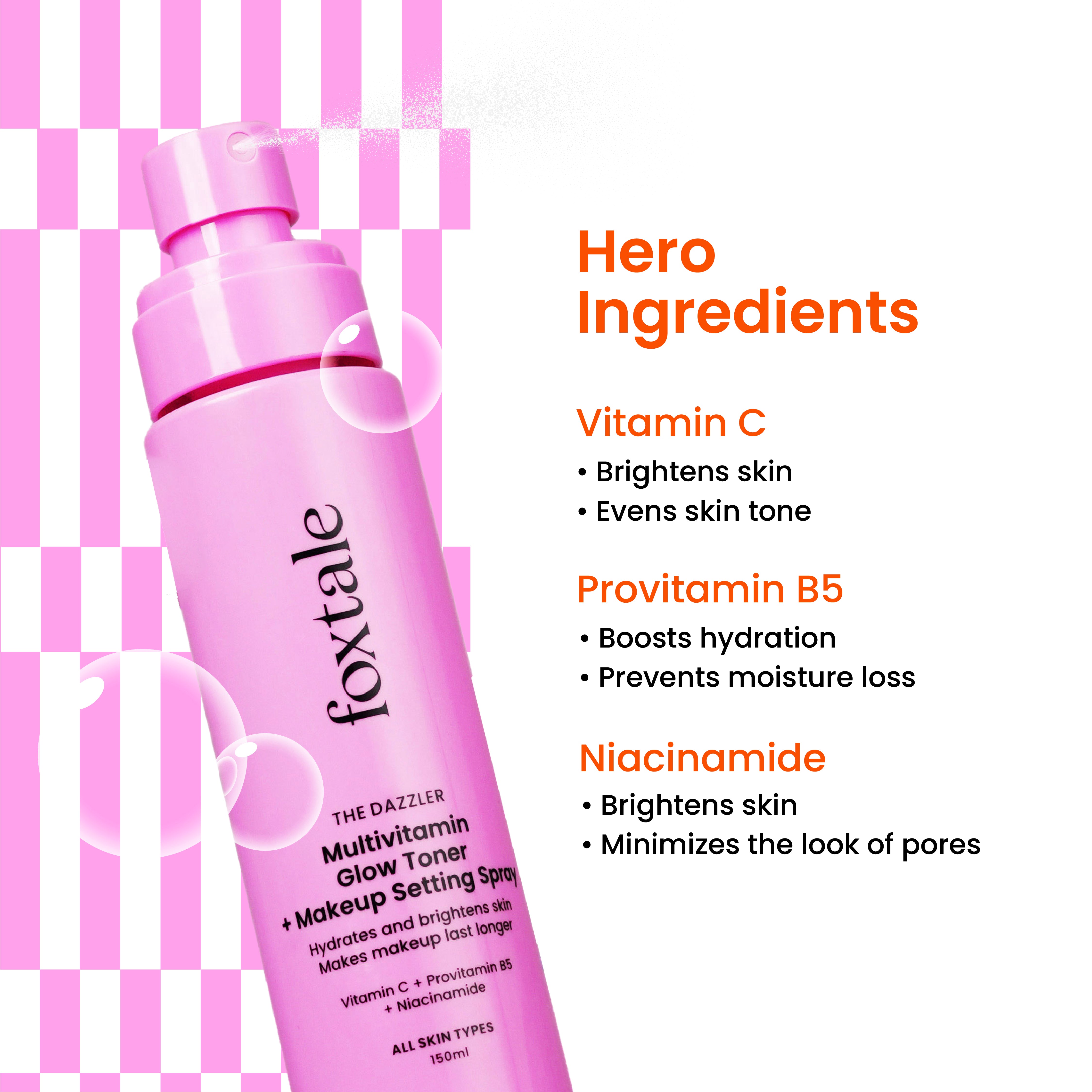 Foxtale Glow Toner + Makeup Setting Spray Vitamin C + Niacinamide + Provitamin B5 for dewy skin and dewier makeup | 150 ml - Image 3 - Buy from Indicrest