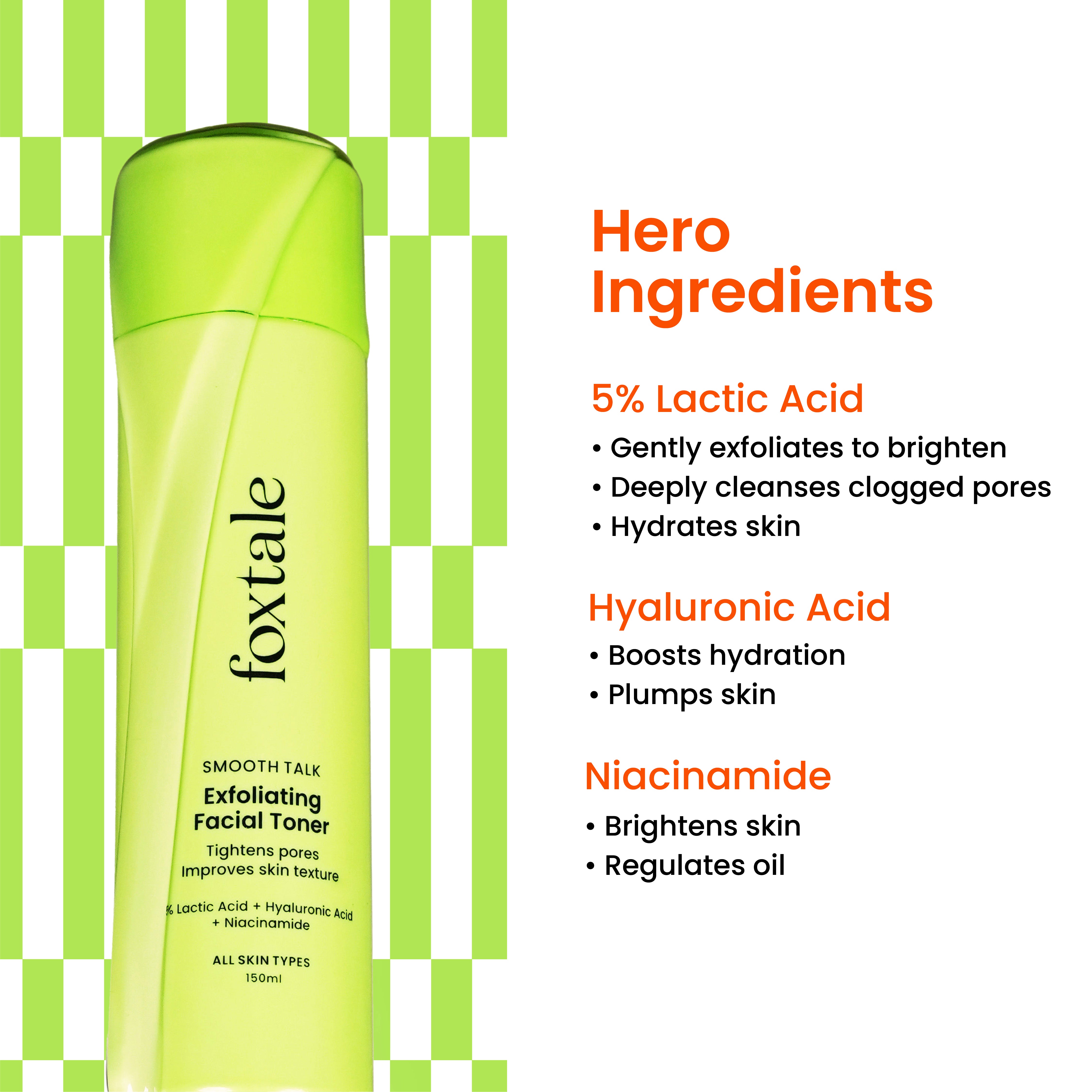 Foxtale Exfoliating Facial Toner 5% Lactic Acid + Niacinamide for brighter skin & tighter pores | 150 ml - Image 3 - Buy from Indicrest