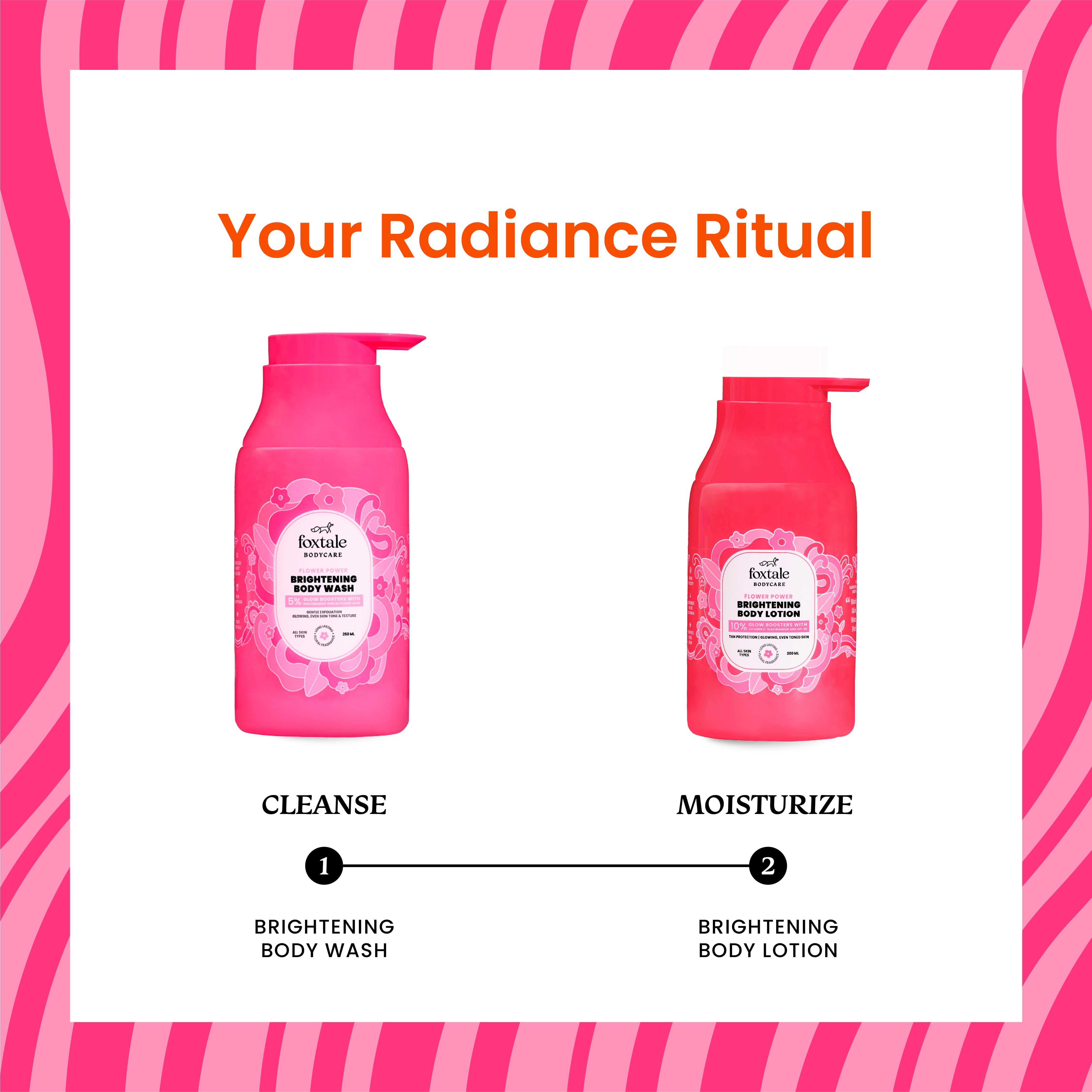 Foxtale Radiance Ritual Duo Brightening Body Wash + SPF 30 Detan Body Lotion - Image 5 - Buy from Indicrest