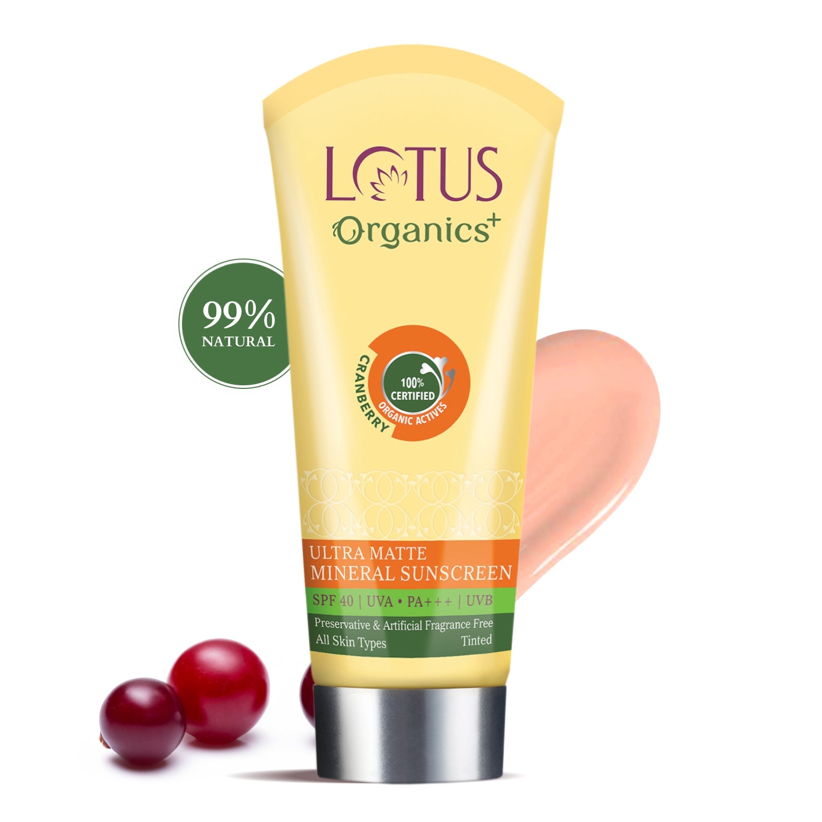 Lotus Herbals Organics+ Ultra Matte Mineral Sunscreen SPF 40 PA+++, 100g
