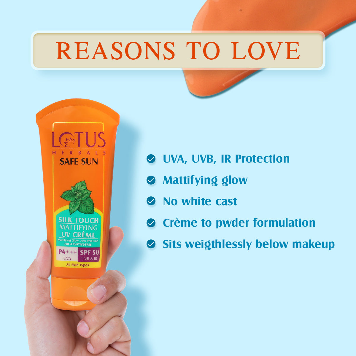 Lotus Herbals Safe Sun Silk Touch Mattifying UV Creme SPF 50, 75g