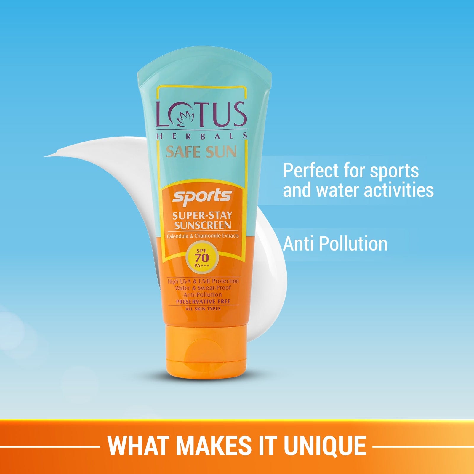Lotus Herbals Safe Sun Sports Super-Stay Sunscreen SPF 70 PA+++, 40g