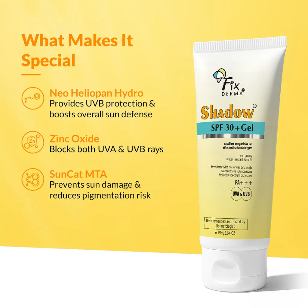 Fixderma Shadow SPF 30+ Gel - 75g Pack of 2 | Lightweight Gel Sunscreen for Oily & Acne-Prone Skin - Image 3 - Buy from Indicrest