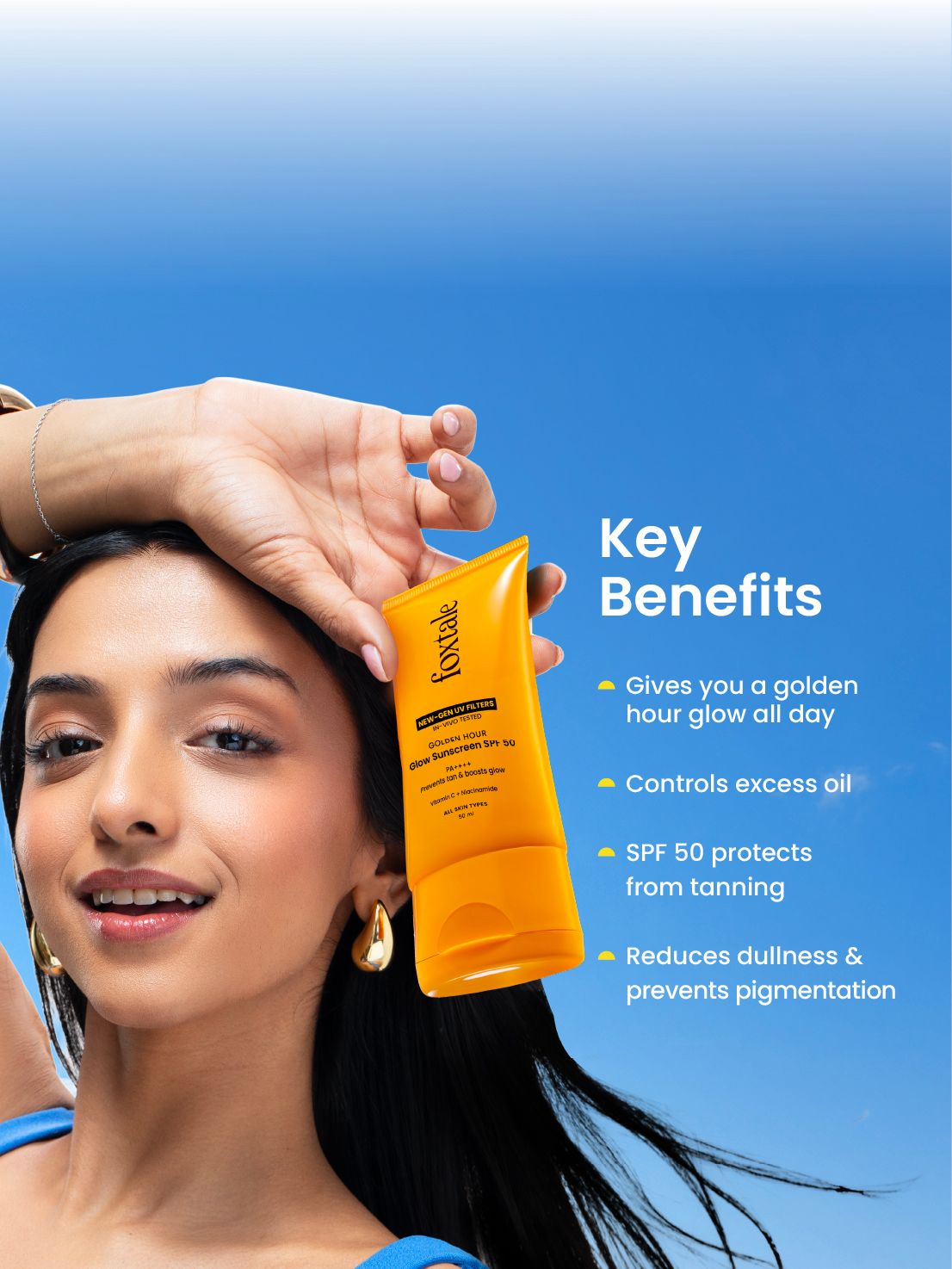 Foxtale Glow sunscreen SPF 50, In-Vivo Tested with PA++++ Bright, Protected Skin with Vitamin C + Niacinamide | 100% New-Gen UV Filters | 50ml - Image 4 - Buy from Indicrest