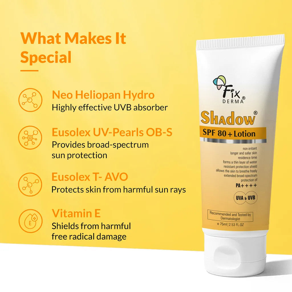 Fixderma Shadow Sunscreen Lotion SPF 80+ | SPF 80+ Lotion with Zero Absorbtion into the Skin, 75ml - Image 2 - Buy from Indicrest
