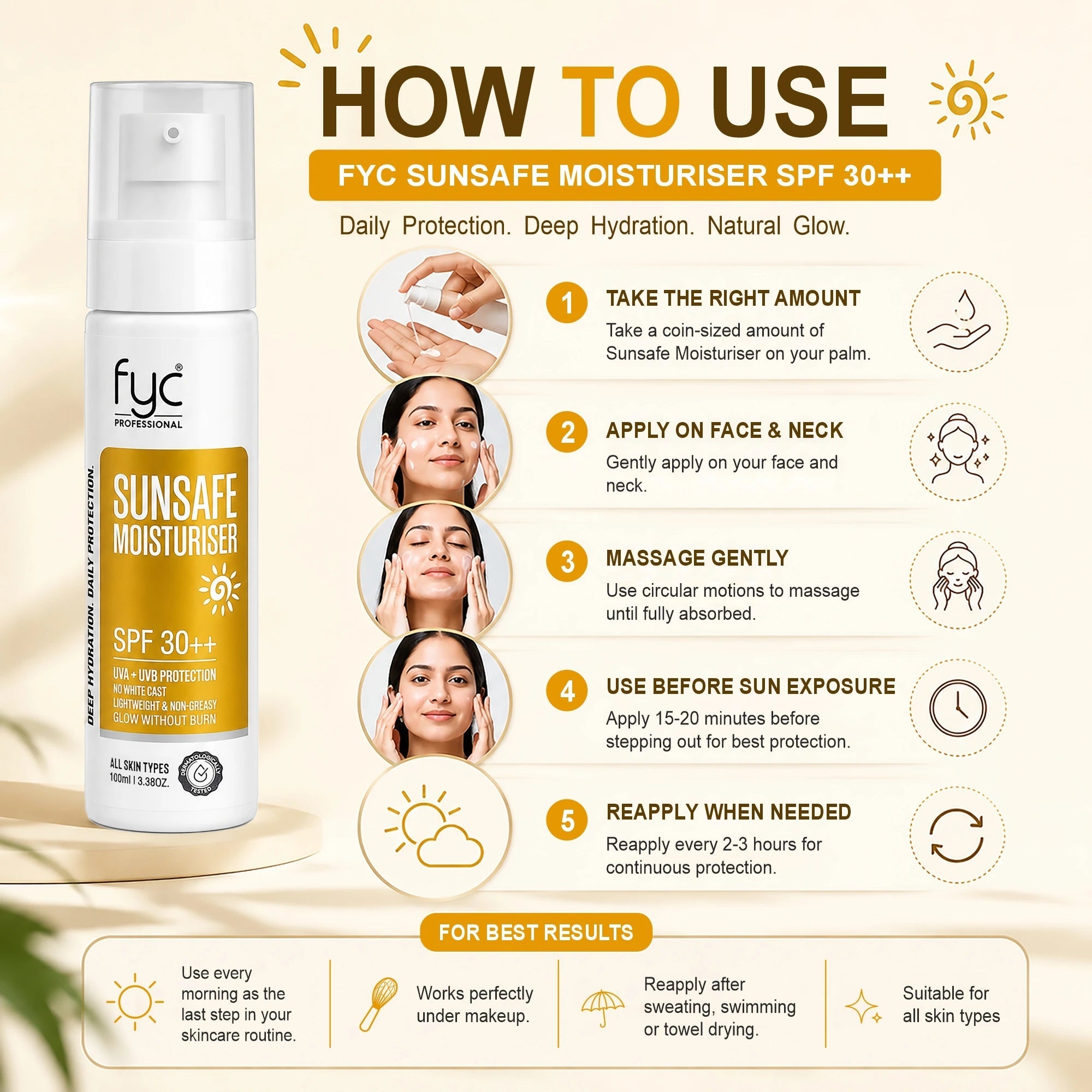 fyc-professional-sunsafe-moisturiser-spf-protection-hydration-lotion-100ml - Image 4 - Buy from Indicrest