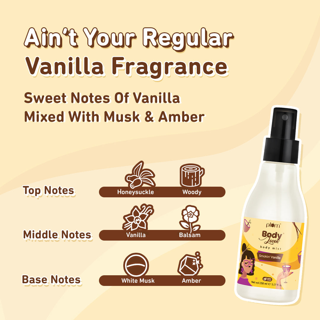 Plum Smokin' Vanilla Body Mist by Plum BodyLovin' | Long Lasting | Travel-Friendly | Spicy Vanilla Fragrance | Perfume Body Spray, 150ml