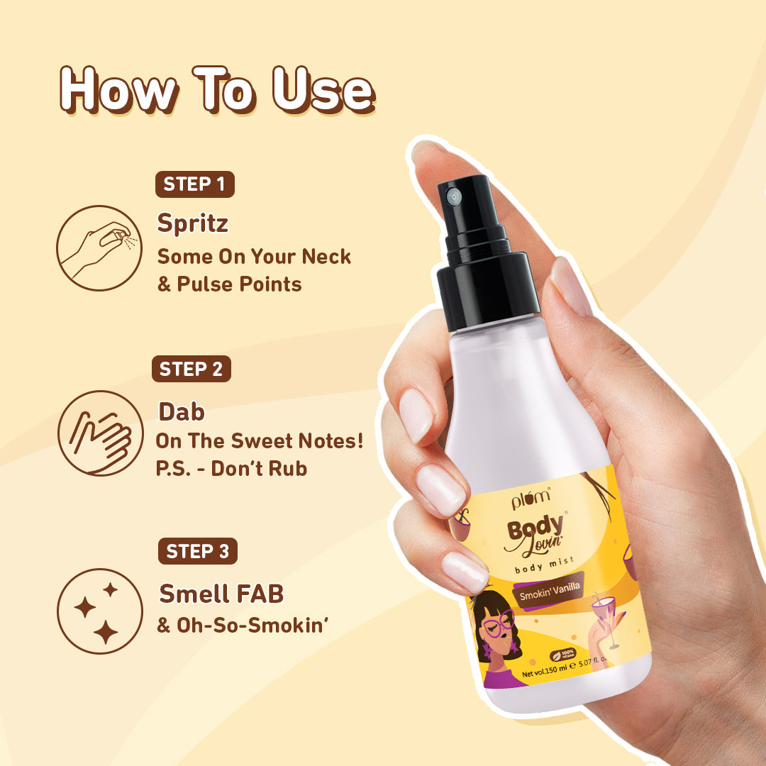 Plum Smokin' Vanilla Body Mist by Plum BodyLovin' | Long Lasting | Travel-Friendly | Spicy Vanilla Fragrance | Perfume Body Spray, 150ml