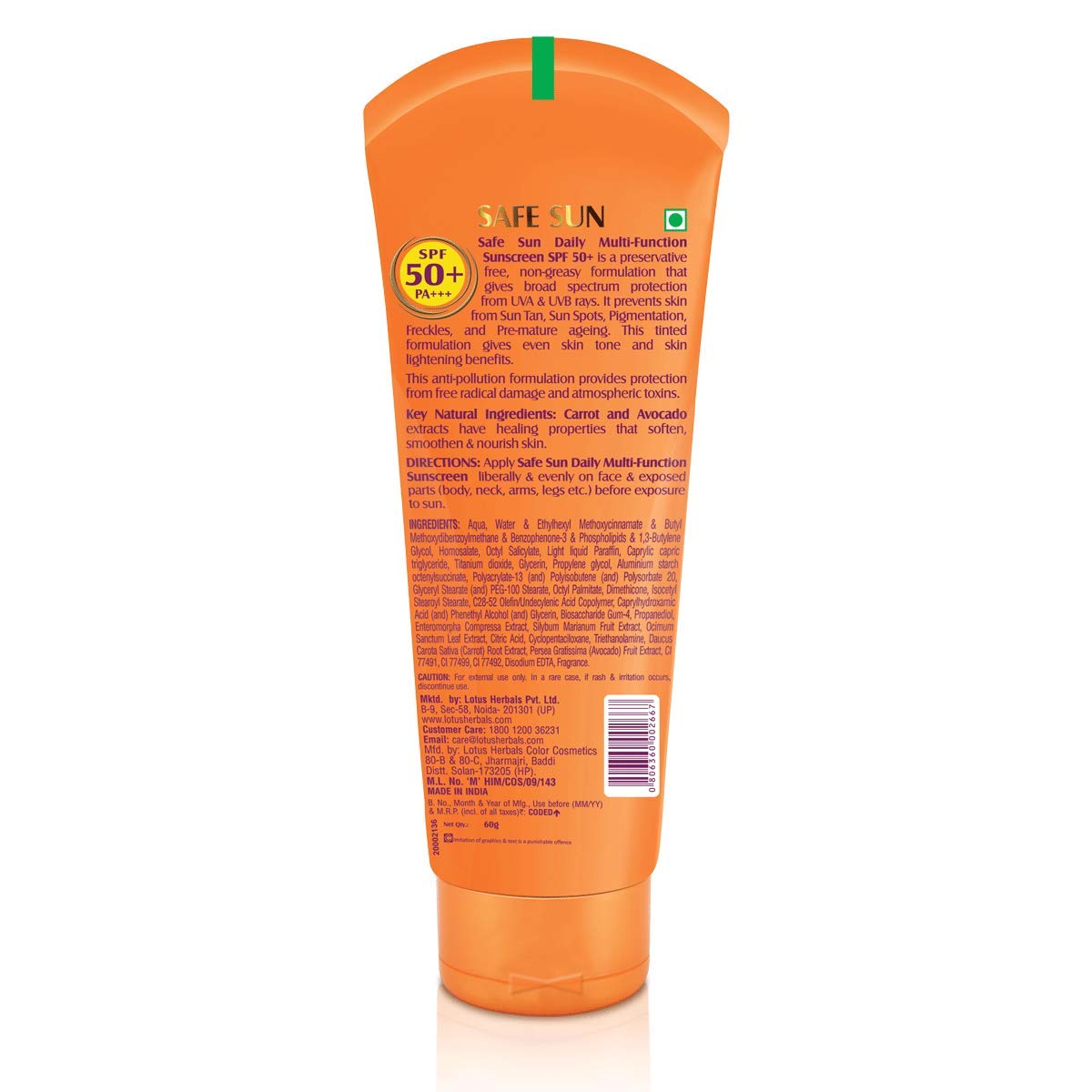 Lotus Herbals Safe Sun Daily Multi-Function SPF-50 PA+++, 60g