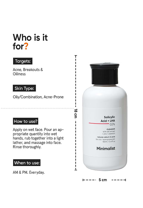 Minimalist Salicylic Acid + LHA 2% Cleanser For Reduces Sebum &amp; Prevents Breakout Without Drying Skin, 100ml - Image 4 - Buy from Indicrest