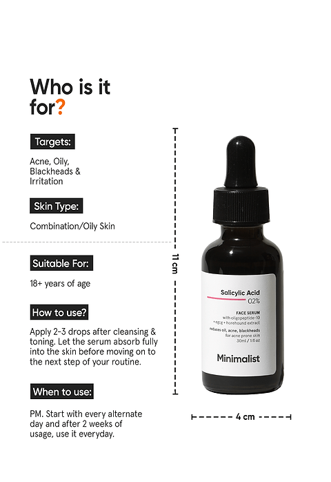 Minimalist Salicylic Acid 2% Face Serum For Reduces Acne, Blackheads &amp; Excessive Oil, 30ml - Image 4 - Buy from Indicrest