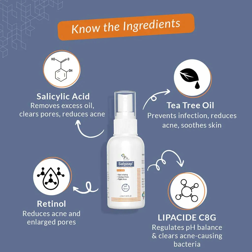 Fixderma Body Acne Kit - Salicylic Acid + Tea Tree Oil Treatment For Body Acne, Body Spray 50ml + Body Wash 200ml - Image 7 - Buy from Indicrest