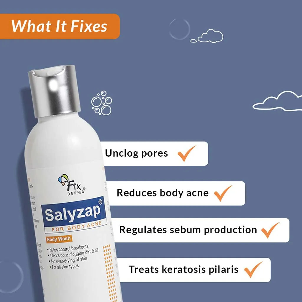 Fixderma Salyzap Body Wash + Salyzap-AZ Body Spray | 360° Coverage To Treat and Prevent Body Acne, Body Wash 200ml + Body Spray 100ml - Image 2 - Buy from Indicrest