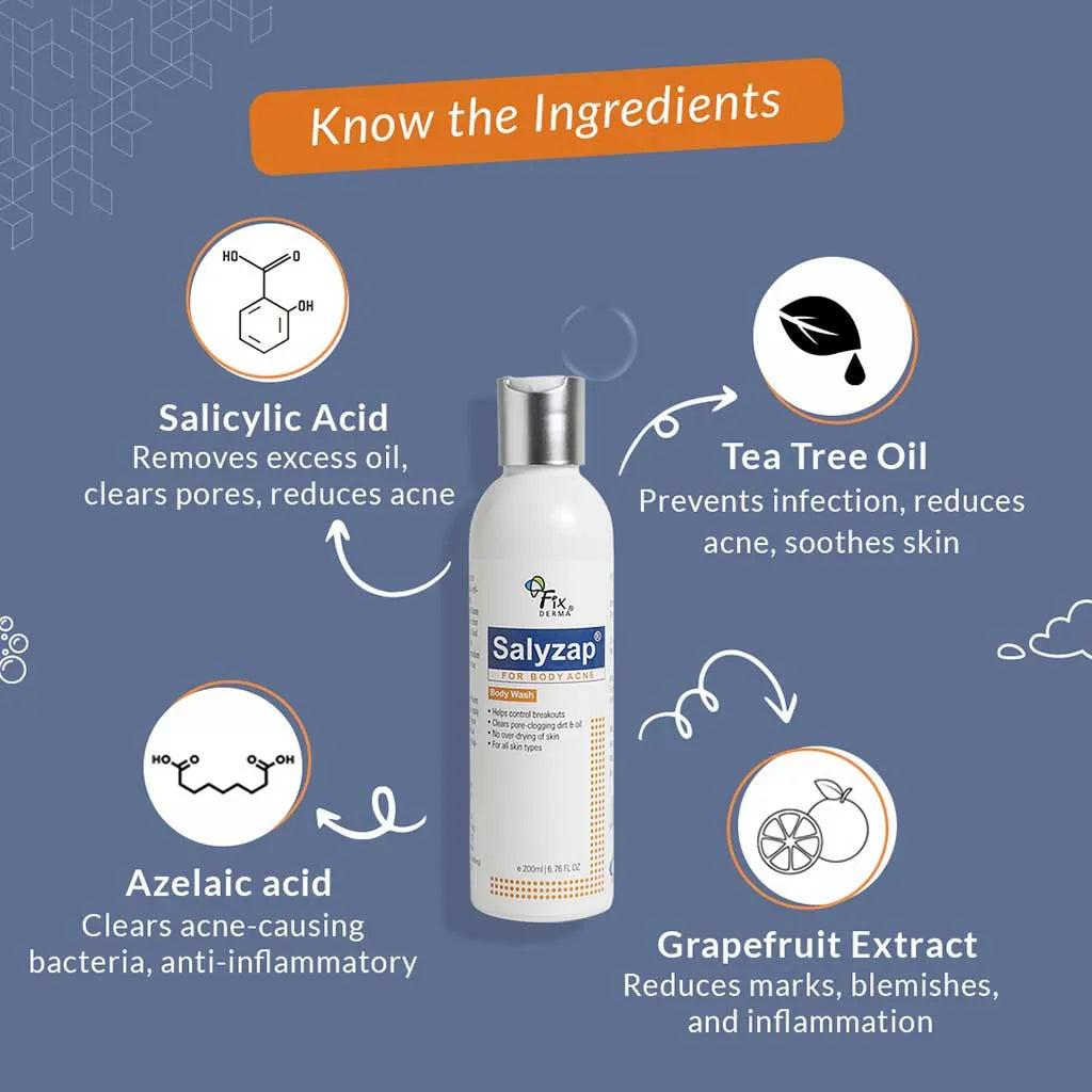 Fixderma Body Acne Kit - Salicylic Acid + Tea Tree Oil Treatment For Body Acne, Body Spray 50ml + Body Wash 200ml - Image 6 - Buy from Indicrest