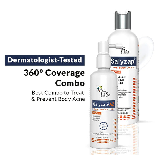 Fixderma Salyzap Body Wash + Salyzap-AZ Body Spray | 360° Coverage To Treat and Prevent Body Acne, Body Wash 200ml + Body Spray 100ml - Buy from Indicrest