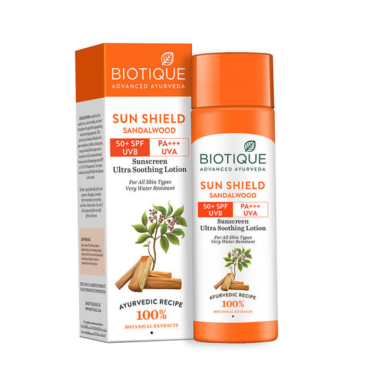 Biotique Sun Shield Sandalwood 50+SPF Sunscreen Lotion, 120ml - Buy from Indicrest