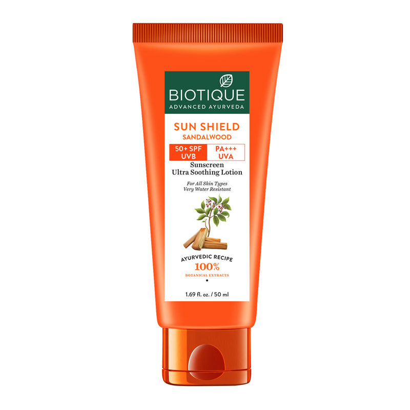 Biotique Sun Shield Sandalwood 50+SPF Suncreen Lotion, 50ml - Buy from Indicrest