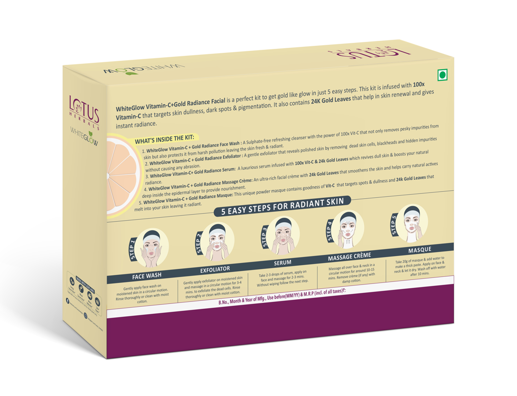 Lotus Herbals WhiteGlow Vitamin C + Gold Radiance Facial Kit(4 in 1), 228g