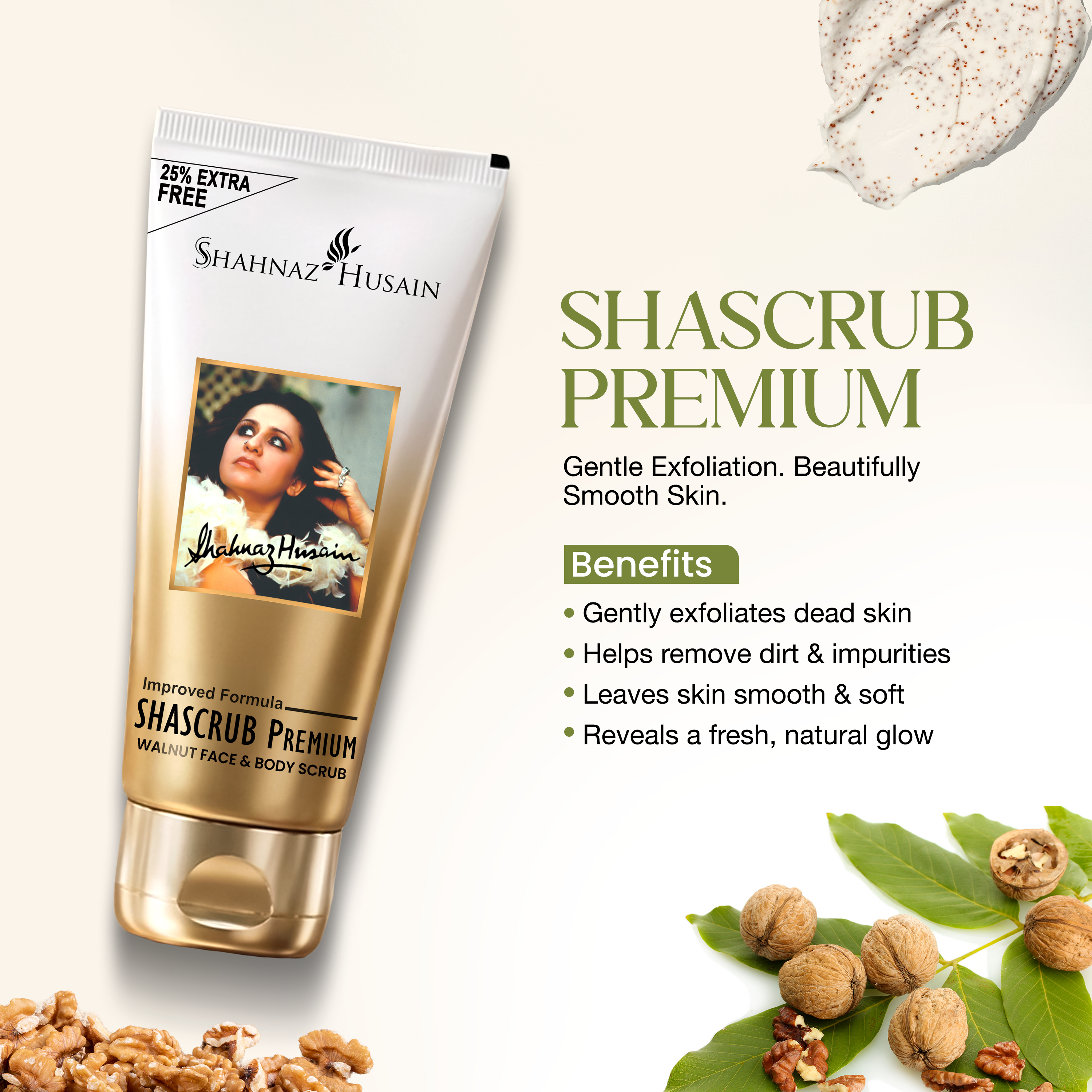 Shahnaz Husain Shascrub Premium, Walnut Face & Body Scrub, 40g - Image 2 - Buy from Indicrest