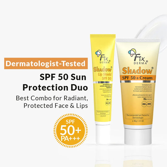 Fixderma Shadow Lip Shield SPF 50 + Shadow SPF 50 Cream | SPF 50 Sun Protection Duo for Face and Lips, Face Cleanser 75g + Serum 30ml + Cream 15g - Buy from Indicrest