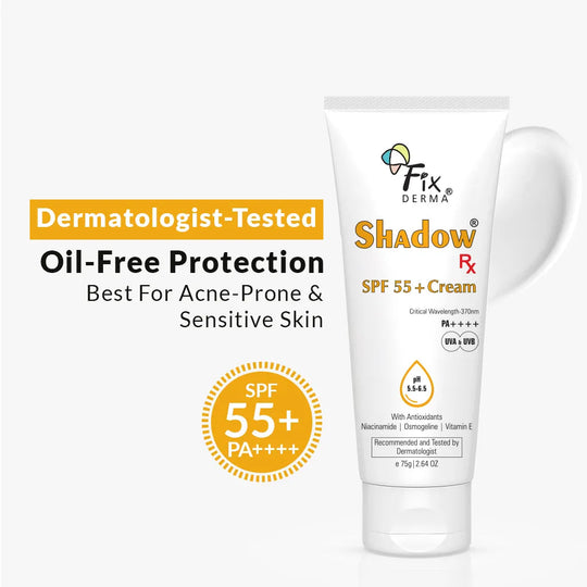 Fixderma Shadow Rx SPF 55+ Cream | SPF 55+ Protection Against UV Damage & Blue Light, 75g - Buy from Indicrest