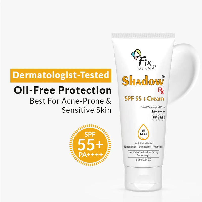 Fixderma Shadow Rx SPF 55+ Cream | SPF 55+ Protection Against UV Damage & Blue Light, 75g - Buy from Indicrest