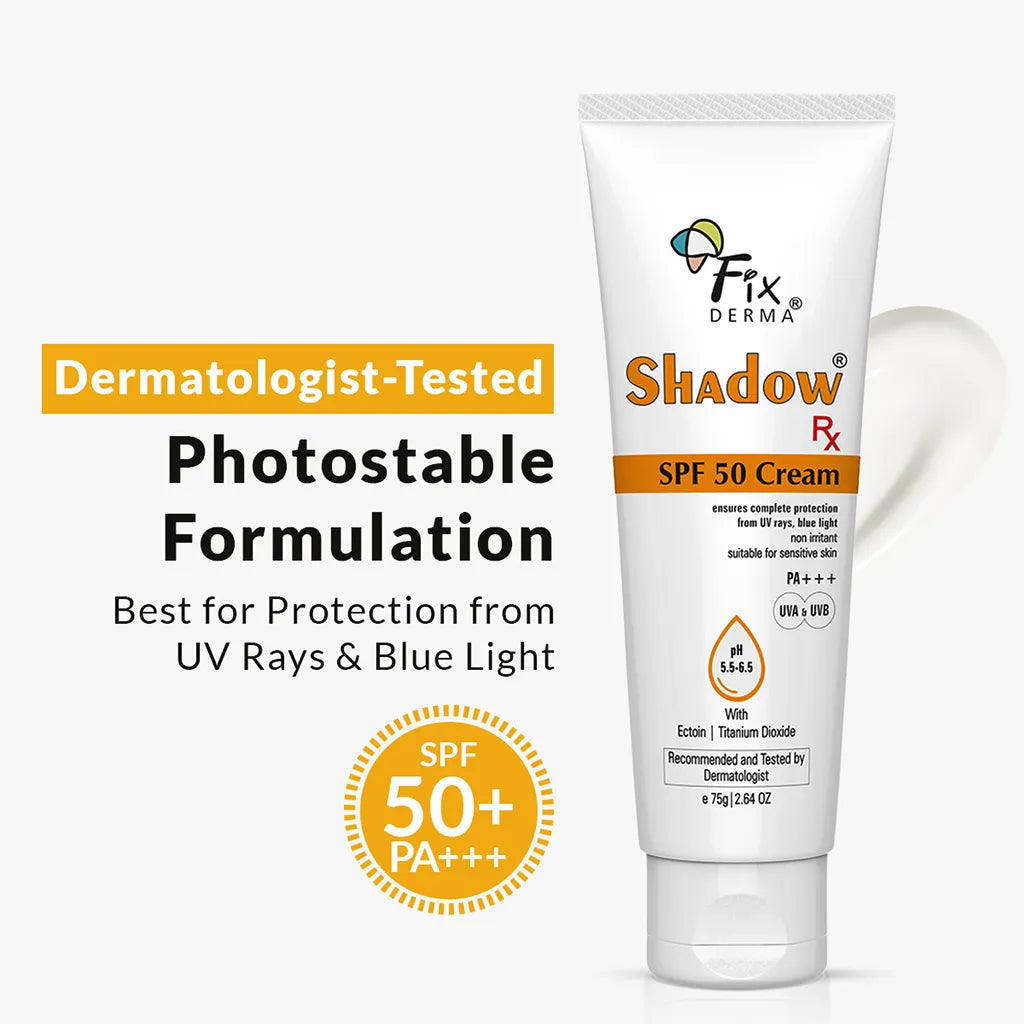 Fixderma Shadow Rx SPF 50 Cream | Protects the Skin from UV Rays, Blue Light and Pollution, 75g - Buy from Indicrest