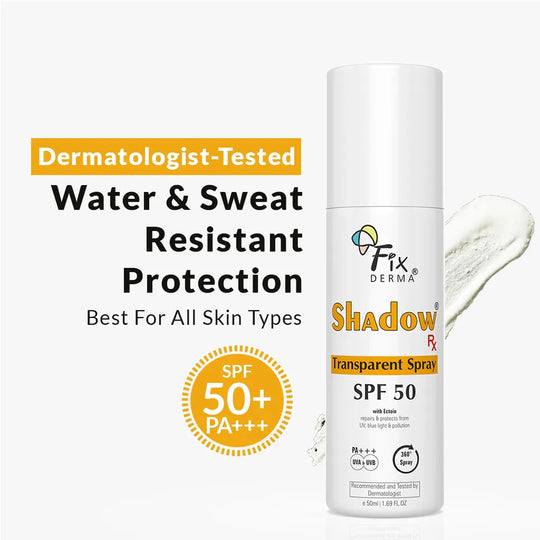 Fixderma Shadow Rx Transparent Spray SPF 50 | Provides upto 80 mins of water & sweat resistant protection, 50ml - Buy from Indicrest