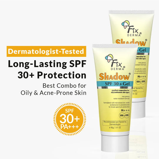 Fixderma Shadow SPF 30+ Gel - 40g Pack of 2 | Lightweight Gel Sunscreen for Oily & Acne-Prone Skin - Buy from Indicrest