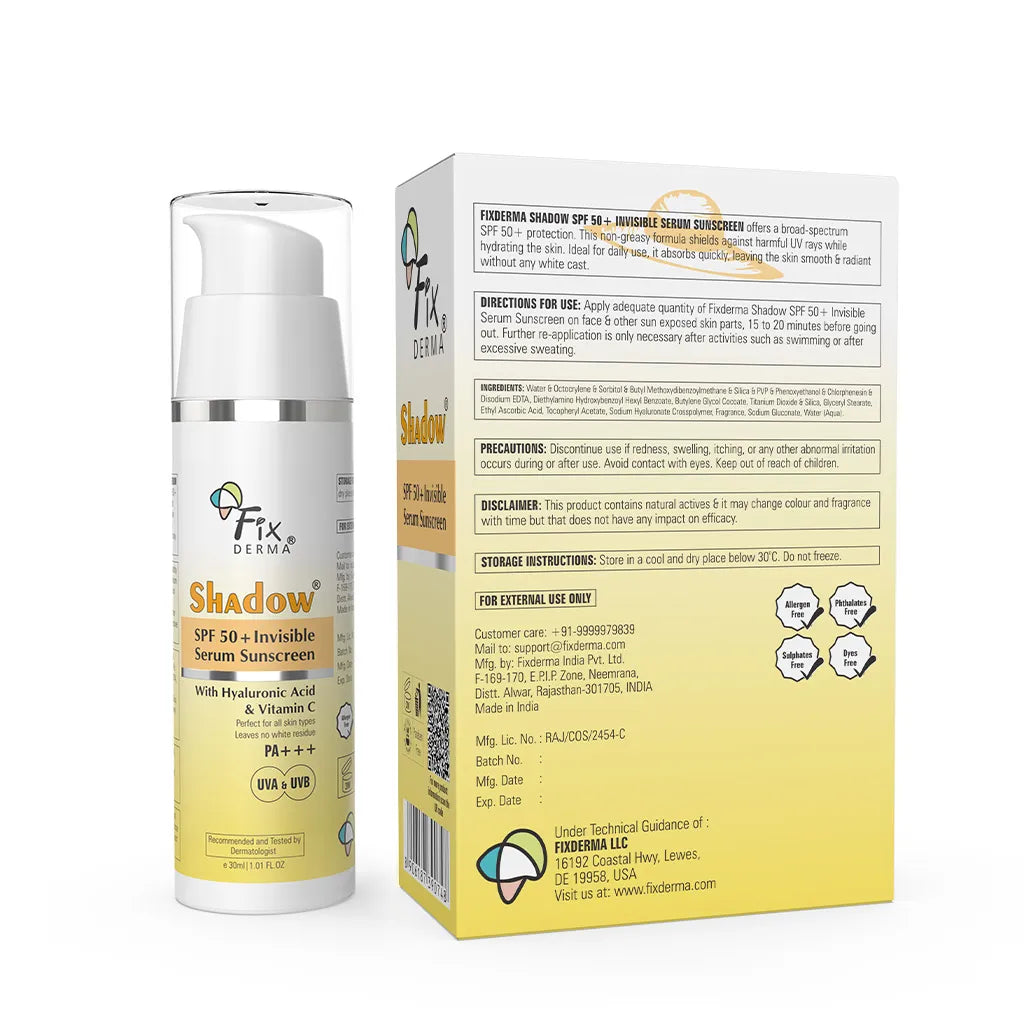 Fixderma Shadow SPF 50+ Invisible Serum Sunscreen | Hydrates, Brightens and Protects the skin, 30ml - Image 8 - Buy from Indicrest