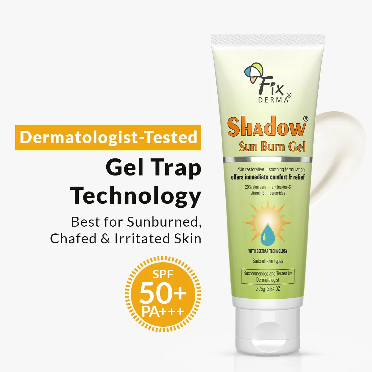 Fixderma Shadow Sun Burn Gel | With gel trap technology for immediate comfort, 75g - Buy from Indicrest