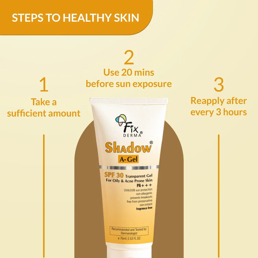 Fixderma Shadow Sunscreen A-Gel SPF 30 | Transparent, Gel based Sunscreen for acne-prone skin, 75ml - Image 6 - Buy from Indicrest