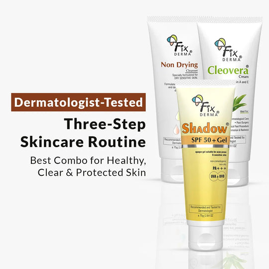 Fixderma Shadow Sunscreen SPF 50+ Non Drying Cleanser + Cleovera Cream | Healthy, Clear & Protected Skin in just 3 Steps, 195g - Buy from Indicrest