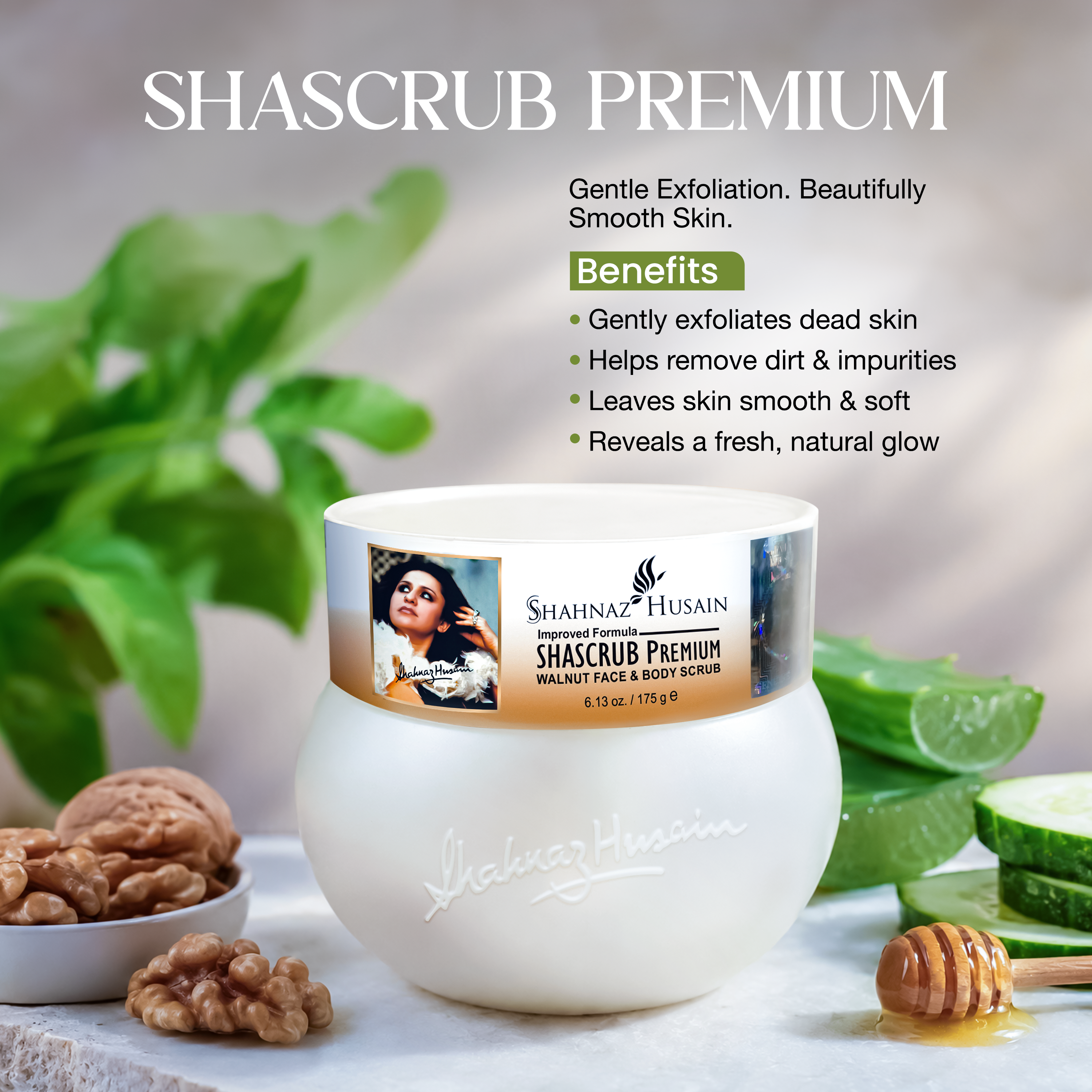 Shahnaz Husain Shascrub Premium Walnut Face & Body Scrub 175g - Image 2 - Buy from Indicrest