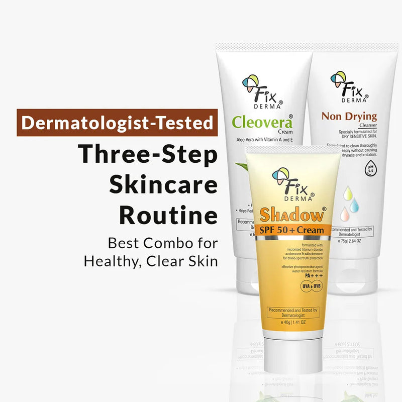 Fixderma Skincare Kit for Sensitive Skin | Three-step skincare routine for healthy, clear skin, Cream 15g + Sunscreen 40g + Cleanser 60g - Buy from Indicrest