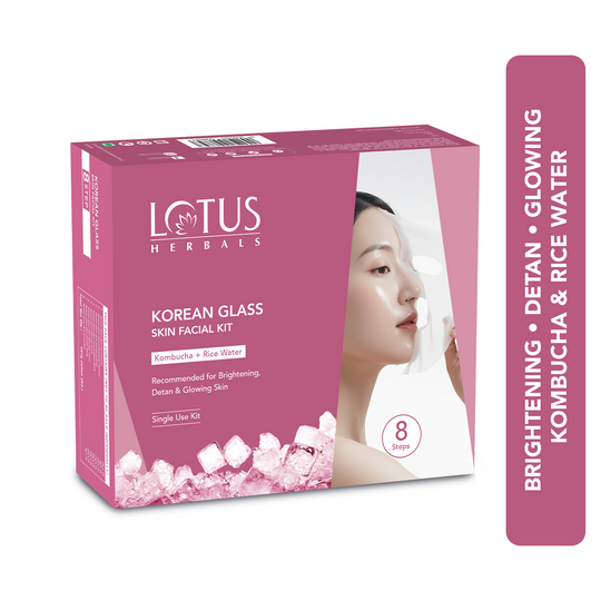 Lotus Herbals Herbals Korean Glass 8-Step Skin Facial Kit with Kombucha & Rice Water, 101g